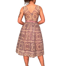 Load image into Gallery viewer, 1950s Shirley Lee Purple Floral Fit and Flare Cocktail Dress
