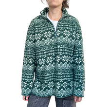 Load image into Gallery viewer, Vintage Alpine Ridge Green Snowflake Fleece Quarter Zip Jacket
