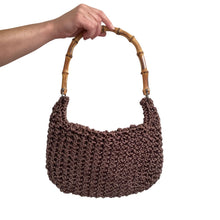 Load image into Gallery viewer, Braciano Brown Crochet Handbag with Bamboo Handle
