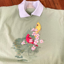 Load image into Gallery viewer, Vintage Light Greent Crew Neck Pullover Sweatshirt with Birds
