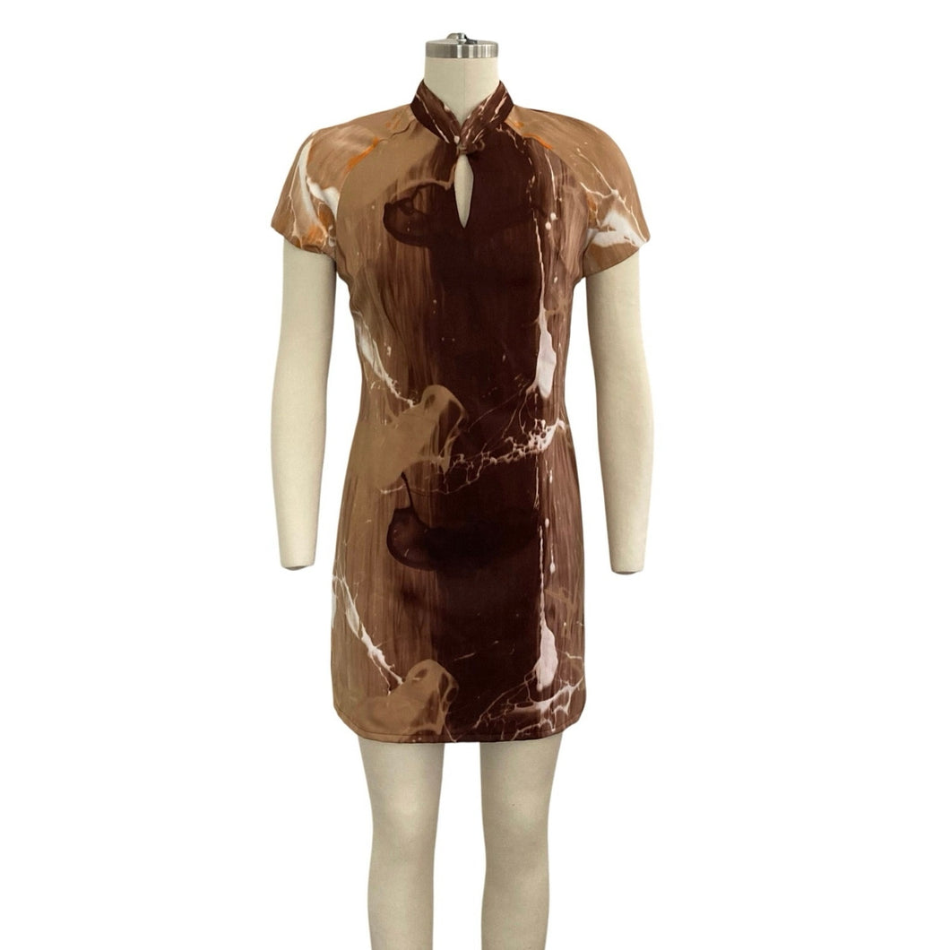 VIntage 1970s Hilo Hattie by Evelyn Margolis Brown Mini Dress