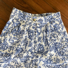 Load image into Gallery viewer, Vintage White and Blue Floral Mom Shorts
