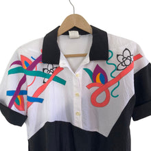 Load image into Gallery viewer, Funky 80s Black and white Polo Style Blouse
