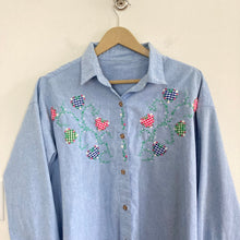 Load image into Gallery viewer, Vintage Flower and Heart Embroidered Chambray Shirt
