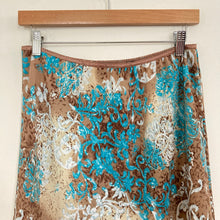 Load image into Gallery viewer, Y2K Brown and Teal Floral Asymmetrical Hem Midi Skirt
