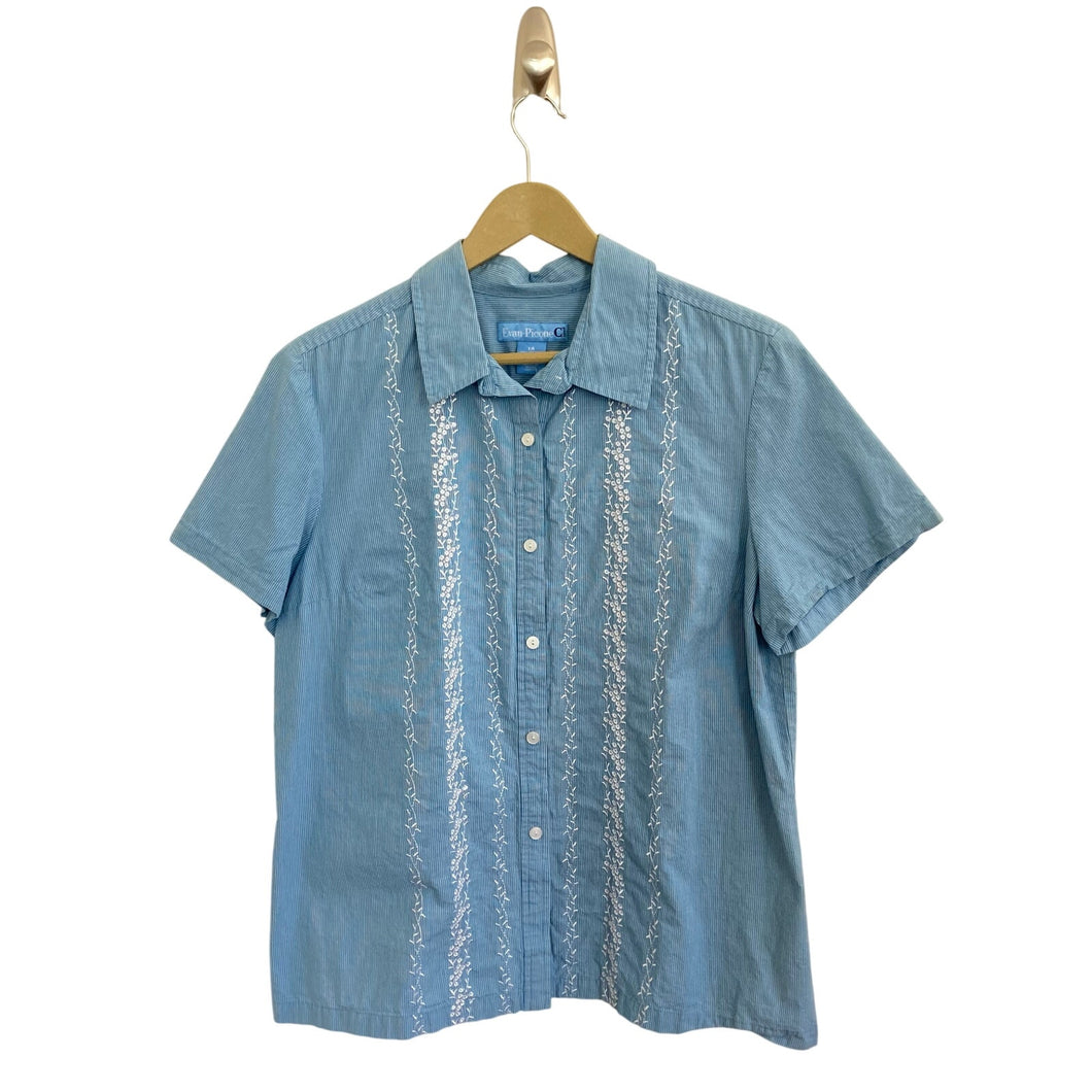 Light Blue Evan-Picone Pinstripe Floral Embroidered Shirt