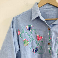 Load image into Gallery viewer, Vintage Flower and Heart Embroidered Chambray Shirt
