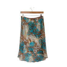 Load image into Gallery viewer, Y2K Brown and Teal Floral Asymmetrical Hem Midi Skirt
