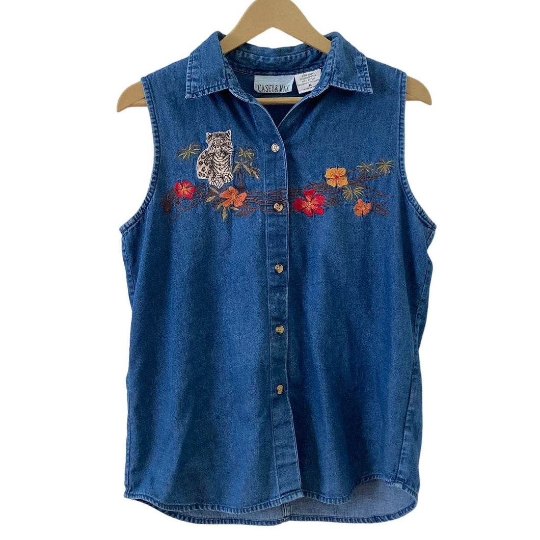 Sleeve Denim Embroidered Shirt