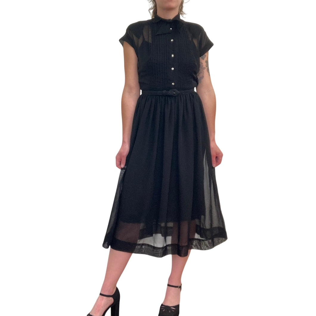 1960s Vintage Sheer Black Shirtwaist Dress