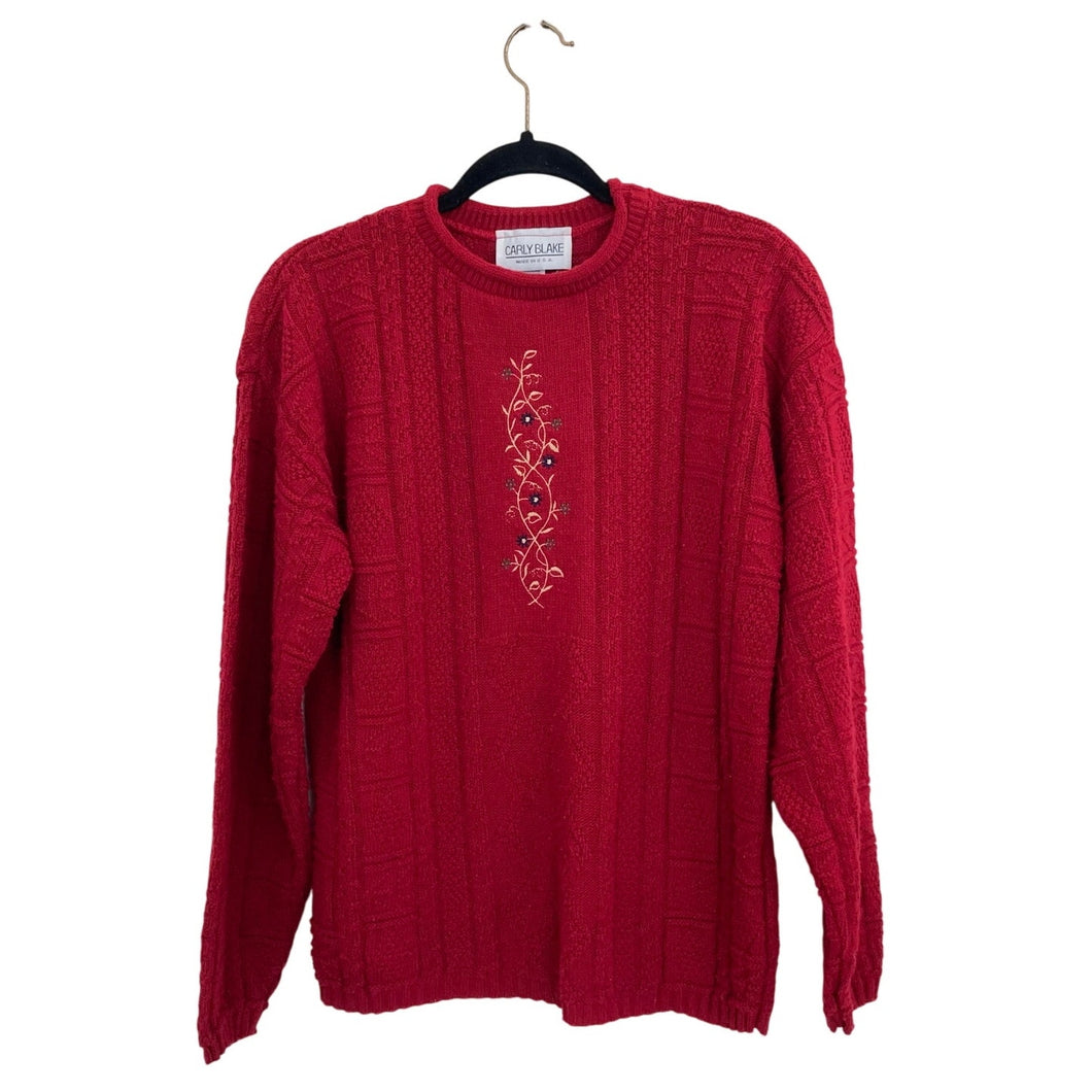 Vintage Carly Blake Red Floral Embroidered Crew Neck Sweater