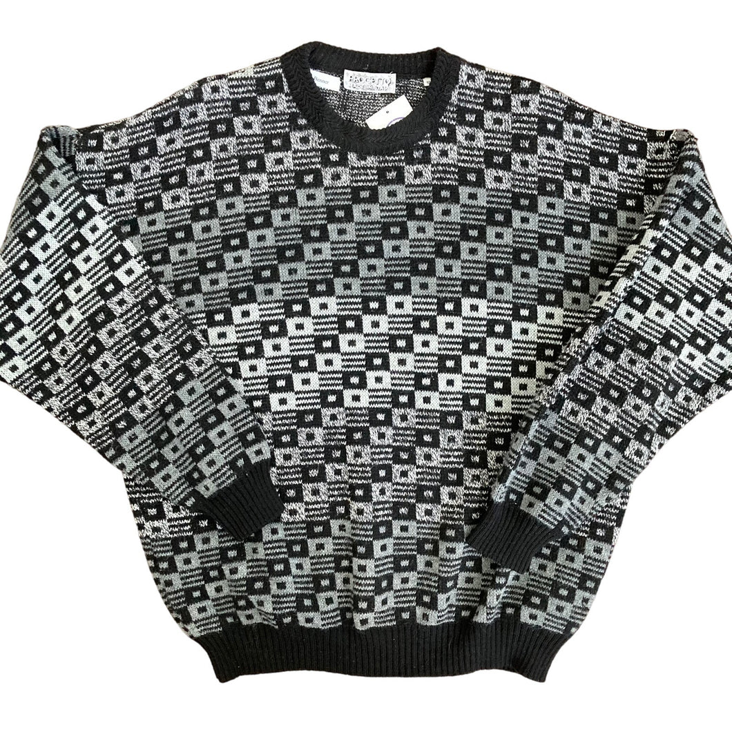 Vintage Progetto Black and Gray Geometric Pullover Sweater