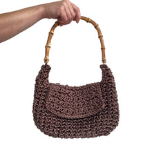 Load image into Gallery viewer, Braciano Brown Crochet Handbag with Bamboo Handle
