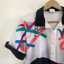 Load image into Gallery viewer, Funky 80s Black and white Polo Style Blouse

