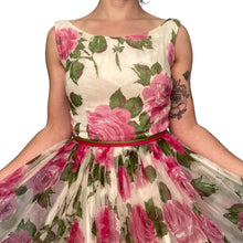 Load image into Gallery viewer, 1950s Pink Floral Fit and Flare Cocktail Dress
