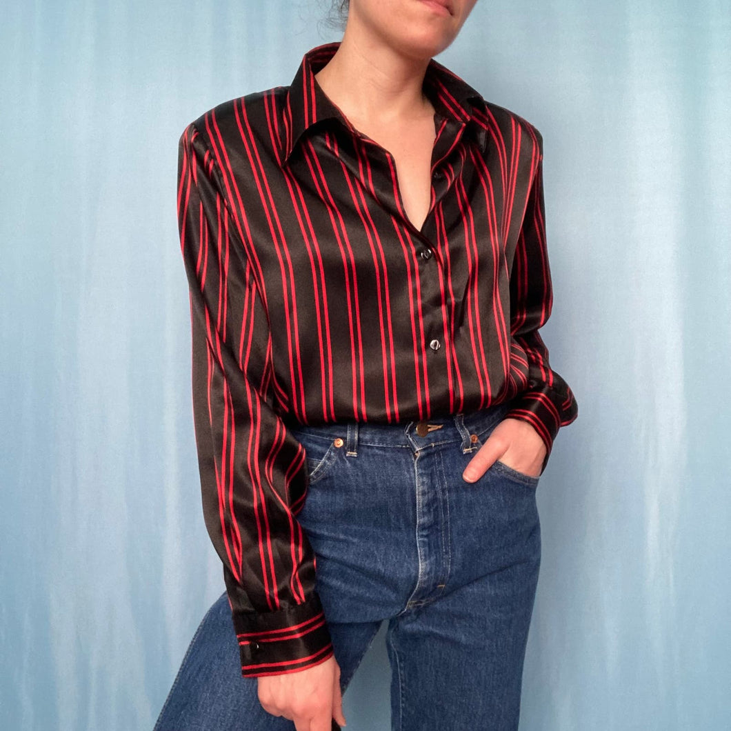 Vintage Black and Red Striped Blouse