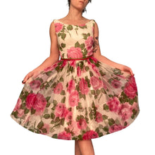 Load image into Gallery viewer, 1950s Pink Floral Fit and Flare Cocktail Dress
