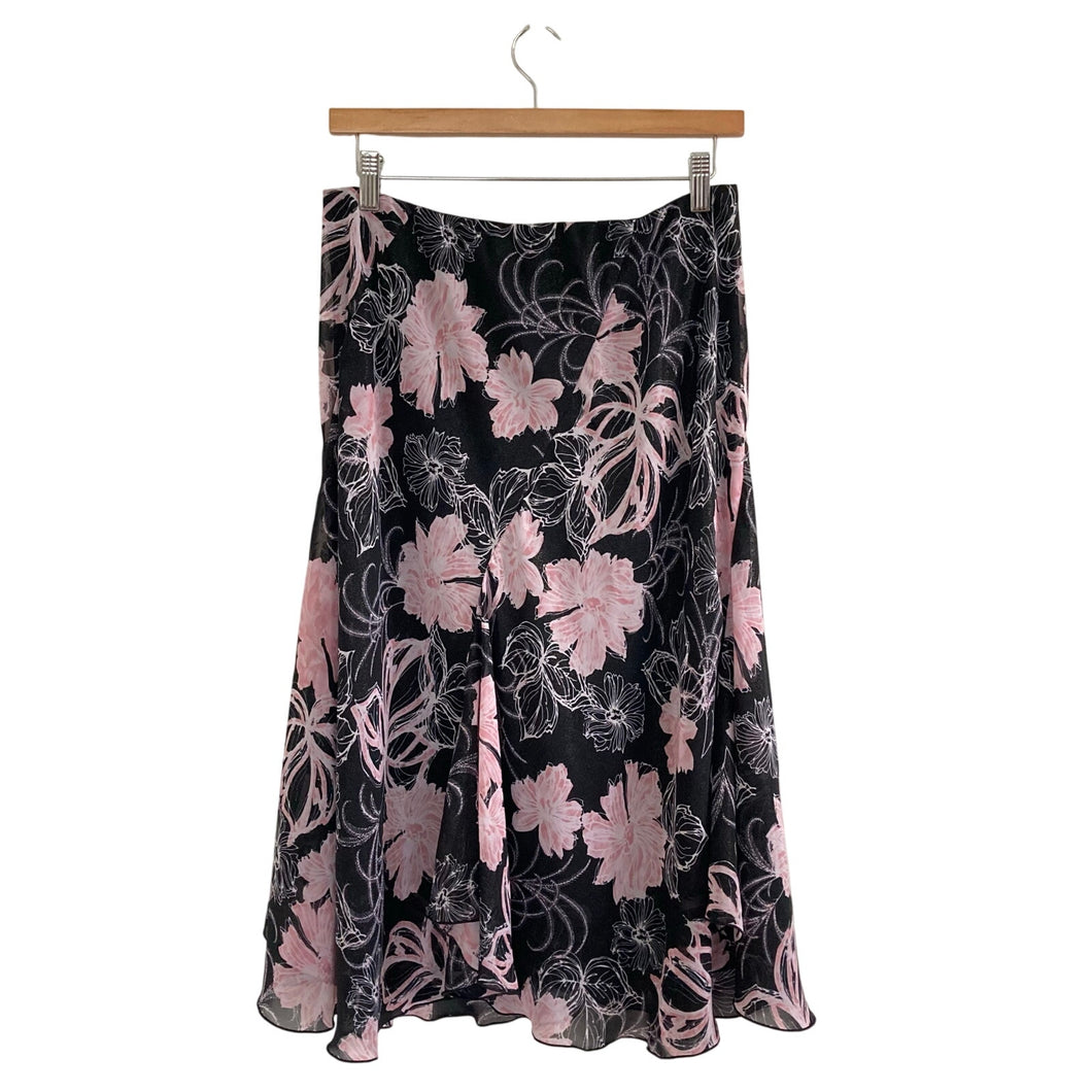 Cato Black and Pink Floral Whimsygoth Midi Skirt