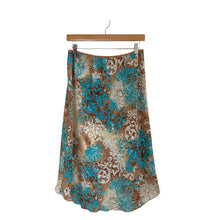 Load image into Gallery viewer, Y2K Brown and Teal Floral Asymmetrical Hem Midi Skirt
