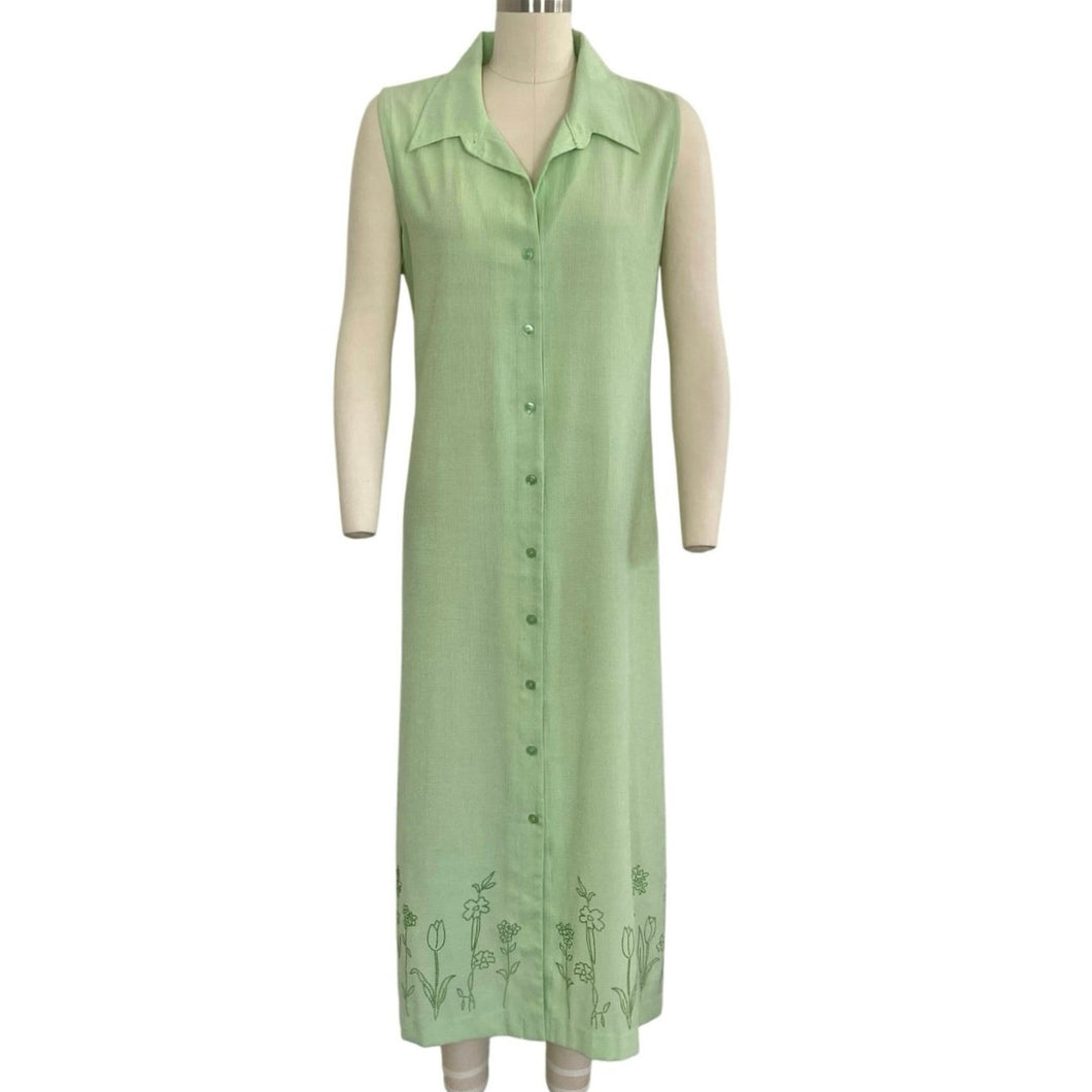 90s Kathie Lee Collection Green Gingham Button Down Maxi Dress