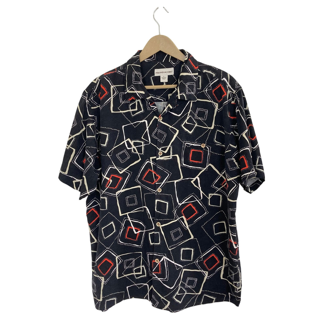 Vintage Pronto Uomo Funky Geometric Silk Button Down Shirt