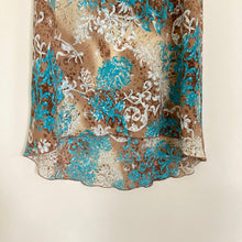 Load image into Gallery viewer, Y2K Brown and Teal Floral Asymmetrical Hem Midi Skirt
