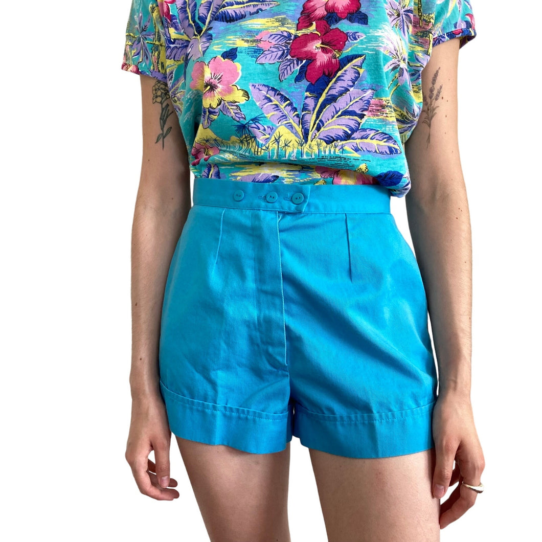 Vintage Bright Blue High Waisted Shorts