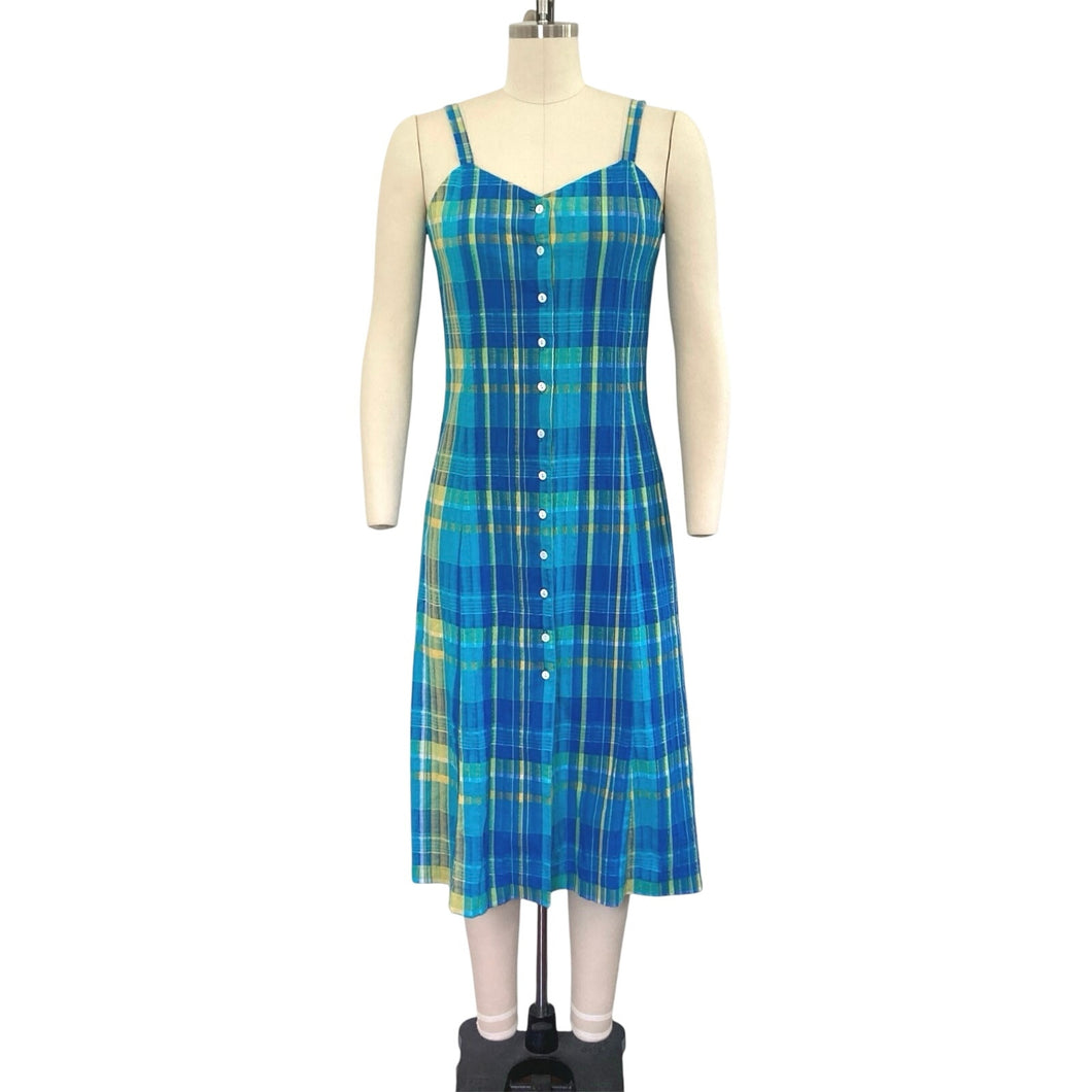 Vintage Talbots Blue Plaid Midi Dress