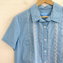 Load image into Gallery viewer, Light Blue Evan-Picone Pinstripe Floral Embroidered Shirt
