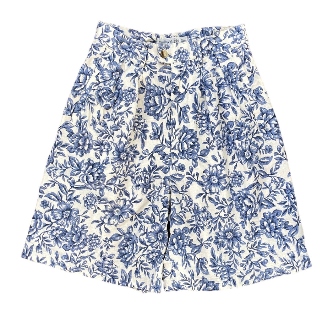 Vintage White and Blue Floral Mom Shorts