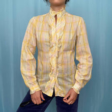 Load image into Gallery viewer, Vintage Yellow Ruffle Plaid Button Up Shirt
