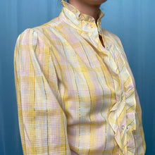 Load image into Gallery viewer, Vintage Yellow Ruffle Plaid Button Up Shirt
