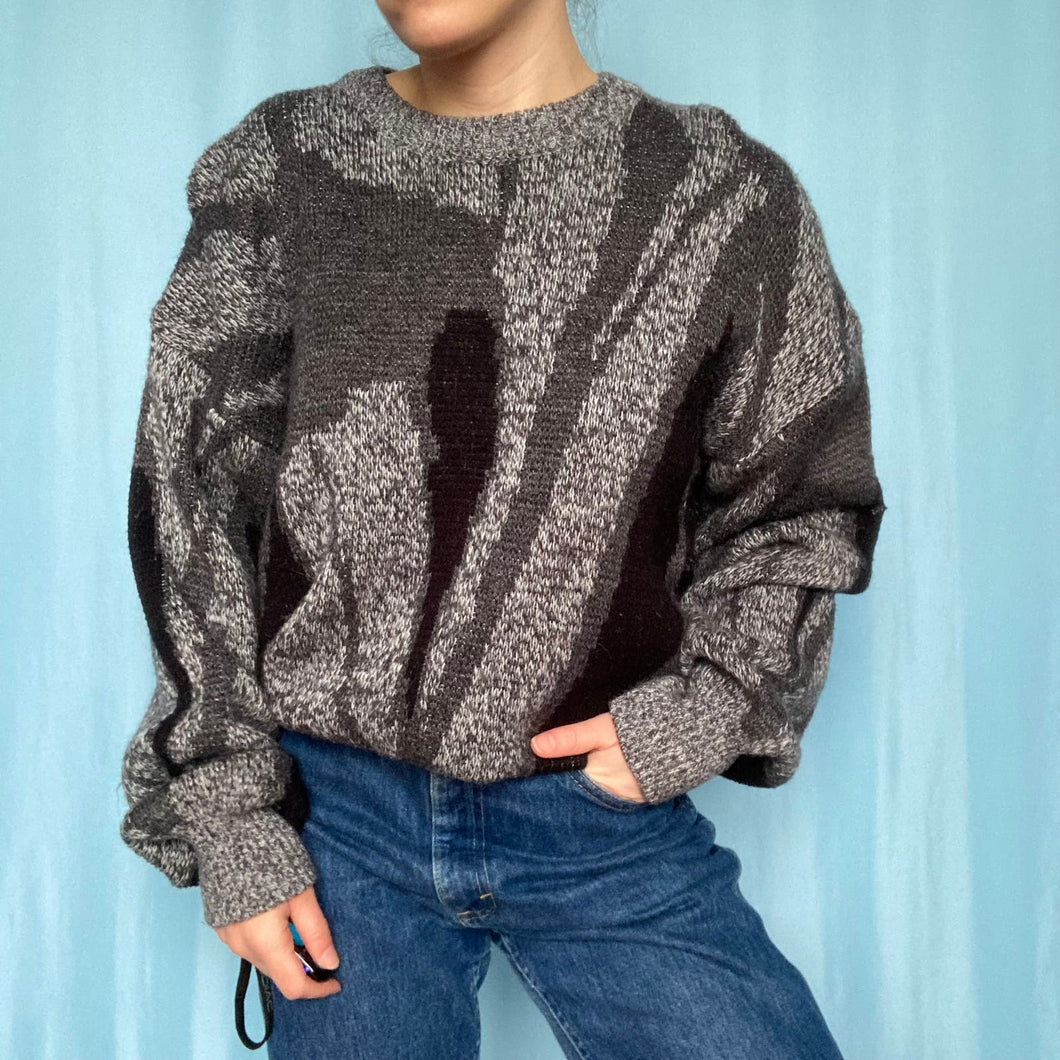 Vintage Gray and Black Abstract Sweater