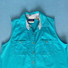 Load image into Gallery viewer, Vintage Turquoise Bill Blass Sleeveless Button Up Shirt
