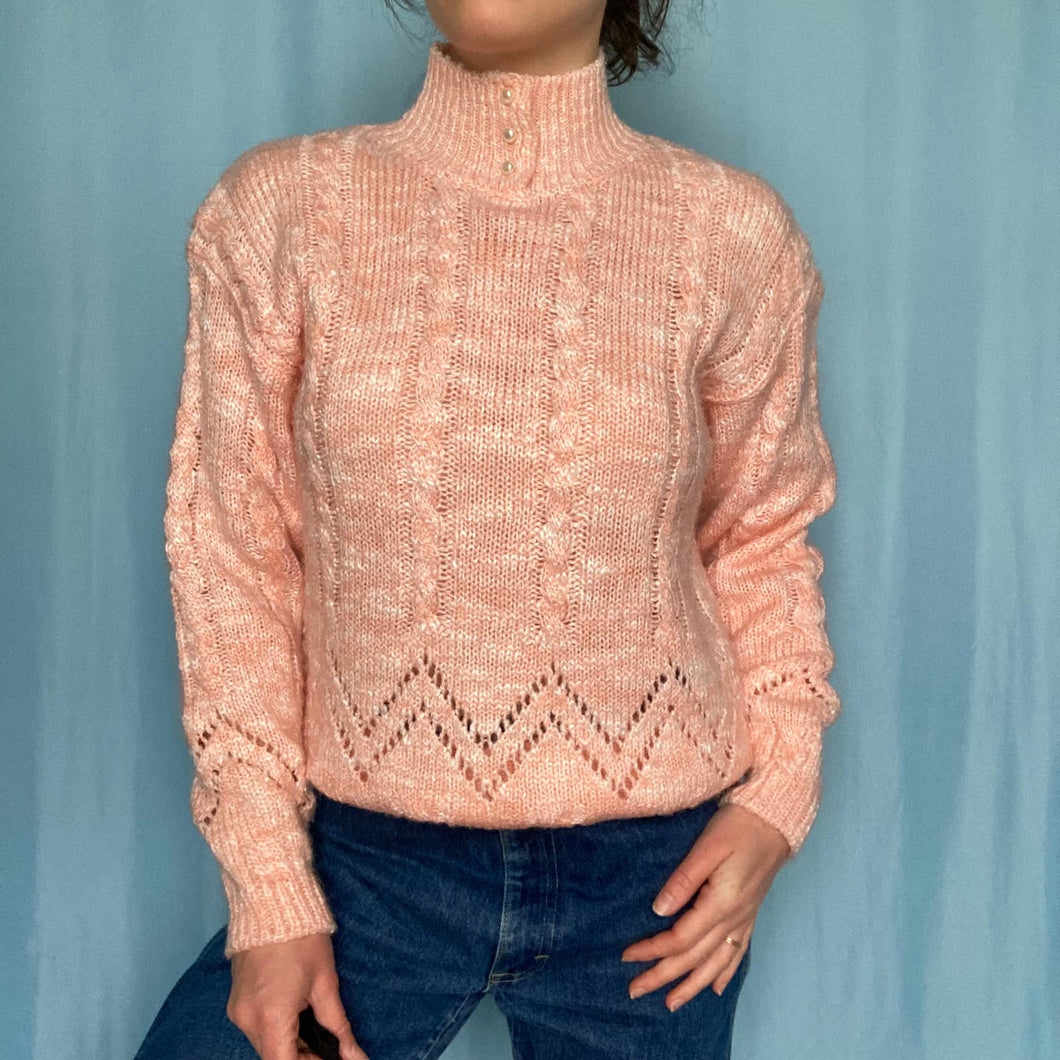 Heather Pink Knit Turtleneck Sweater