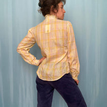 Load image into Gallery viewer, Vintage Yellow Ruffle Plaid Button Up Shirt
