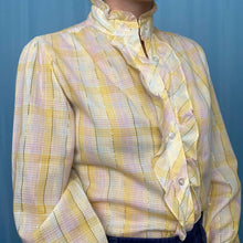 Load image into Gallery viewer, Vintage Yellow Ruffle Plaid Button Up Shirt
