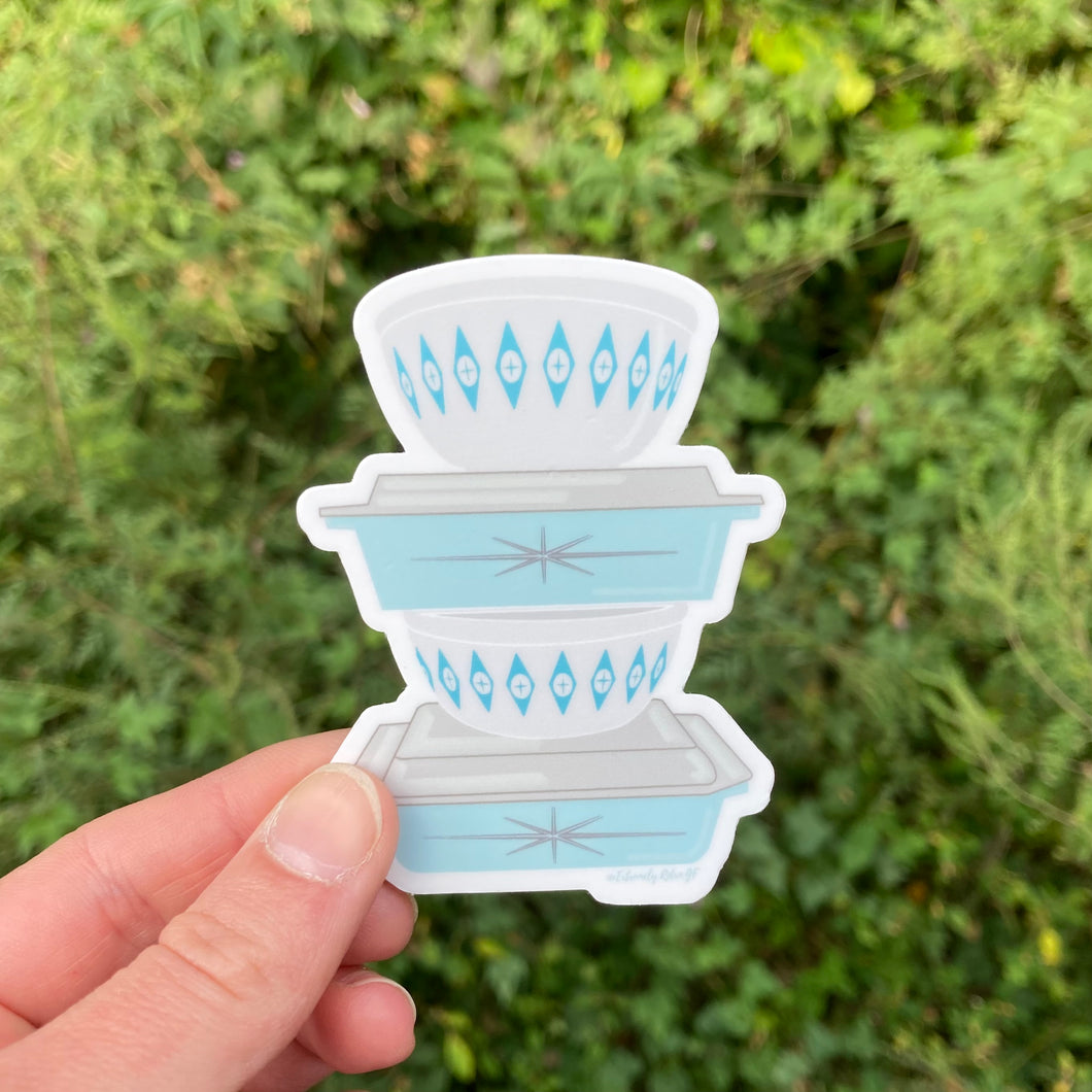 Vintage Blue Pyrex Dishes Sticker - Atomic Print