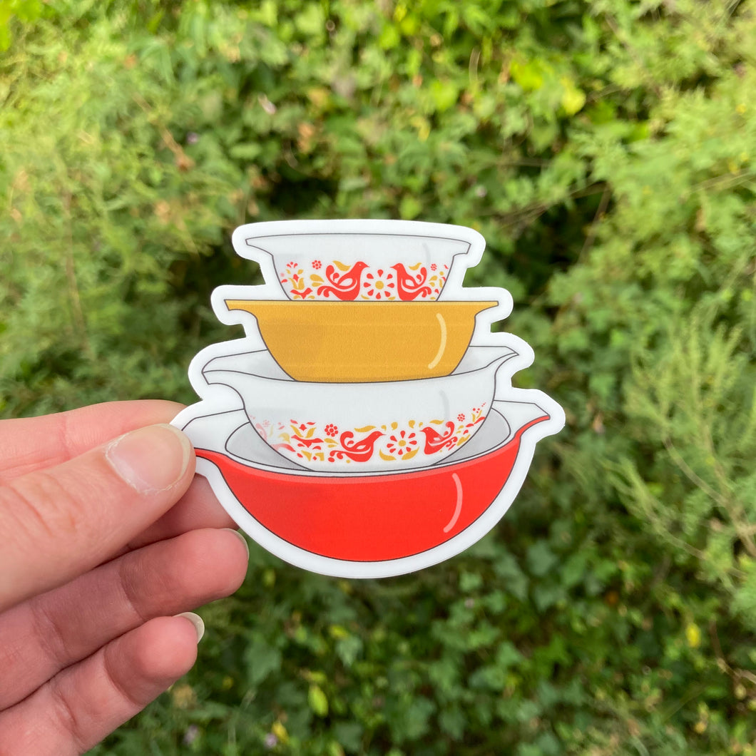 Vintage Red Friendship Pattern Pyrex Bowls Sticker